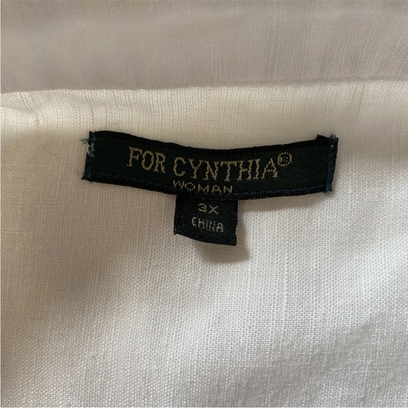 For Cynthia Linen Cotton Blend Tunic Popover White Plus 3X Relaxed Fit - Picture 5 of 10